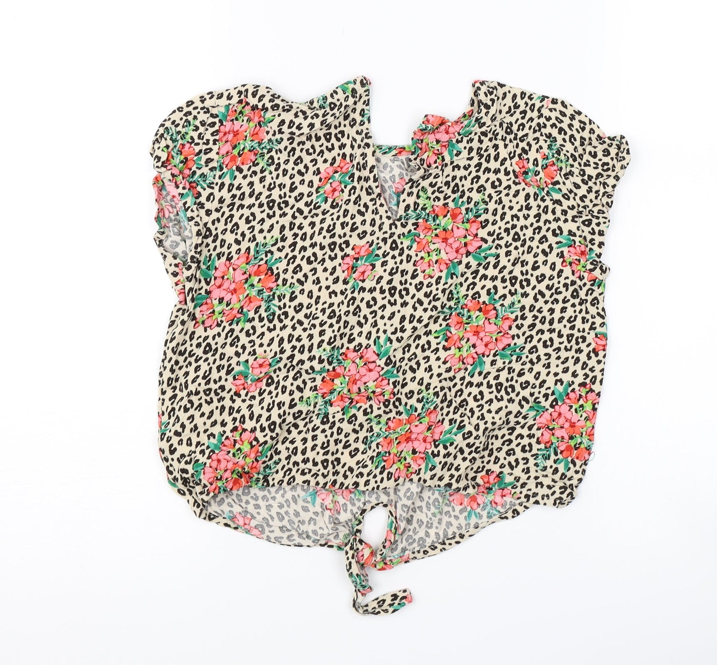 NEXT Girls Brown Animal Print  Basic T-Shirt Size 8 Years  - flowers tie front