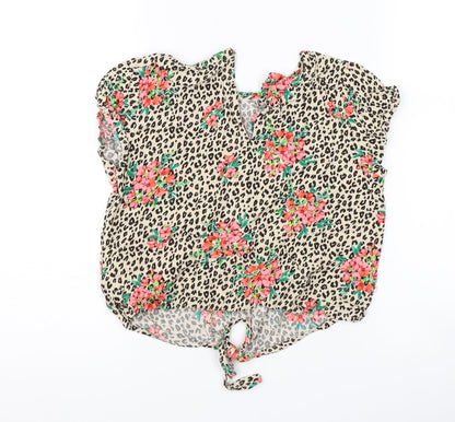 NEXT Girls Brown Animal Print  Basic T-Shirt Size 8 Years  - flowers tie front