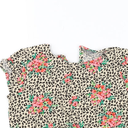NEXT Girls Brown Animal Print  Basic T-Shirt Size 8 Years  - flowers tie front
