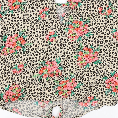 NEXT Girls Brown Animal Print  Basic T-Shirt Size 8 Years  - flowers tie front
