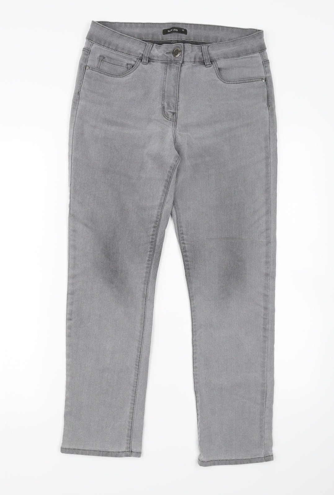 Womens UK Size 12 Preworn Regular Fit Straight Grey Jeans