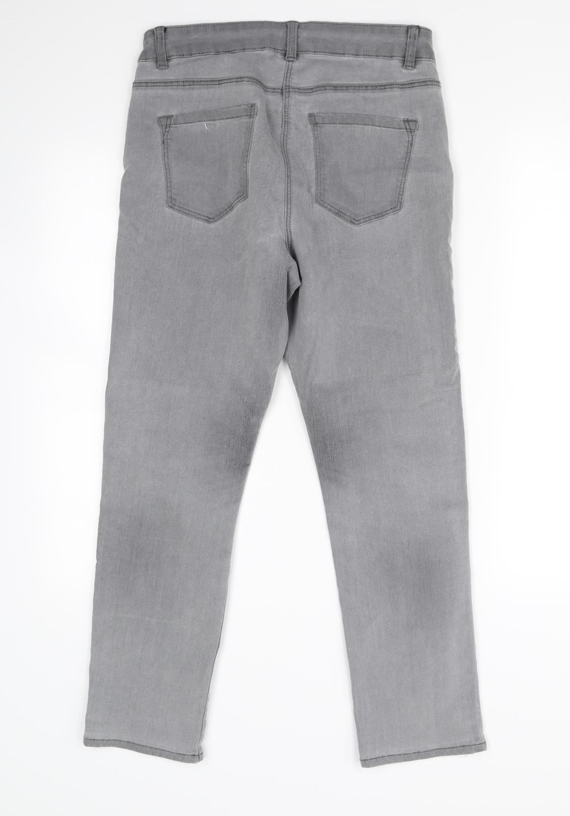 Womens UK Size 12 Preworn Regular Fit Straight Grey Jeans