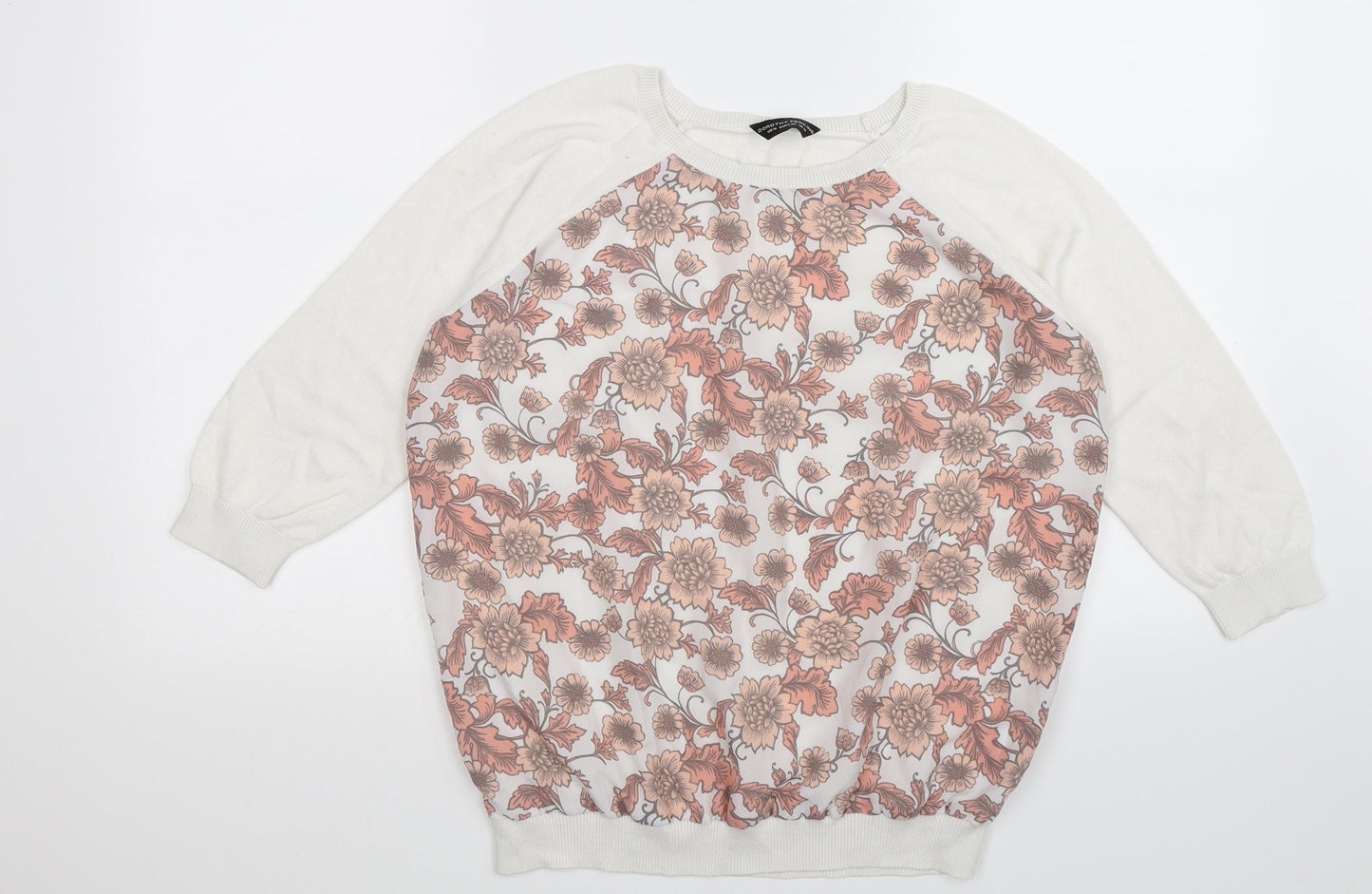 dorothy perkin Womens White Floral Knit Pullover Jumper Size 14  - chiffon front