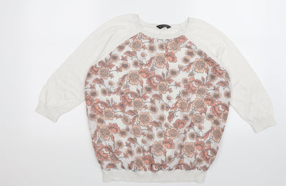 dorothy perkin Womens White Floral Knit Pullover Jumper Size 14  - chiffon front