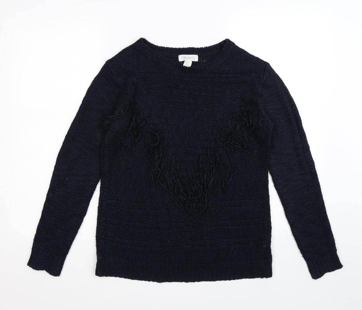 Forever 21 Womens Blue  Knit Pullover Jumper Size M  - tassel front