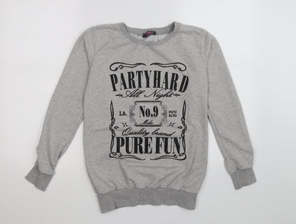 namso Womens Grey  Jersey Pullover Sweatshirt Size XS  - party hard