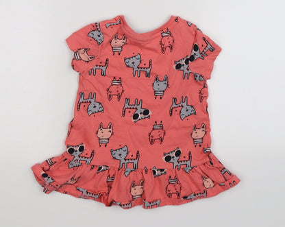 George Girls Pink Animal Print  Trapeze & Swing  Size 18-24 Months  - cats and rabbits
