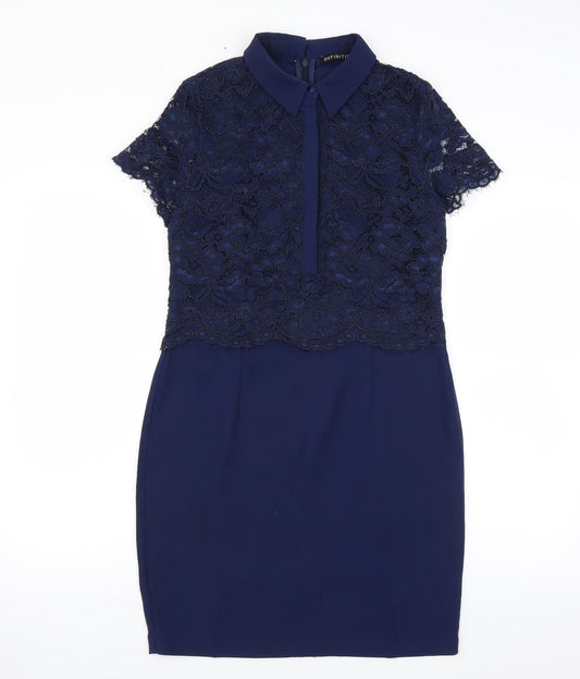 Definitions Womens Blue Floral  Sheath  Size 10  - Lace Top