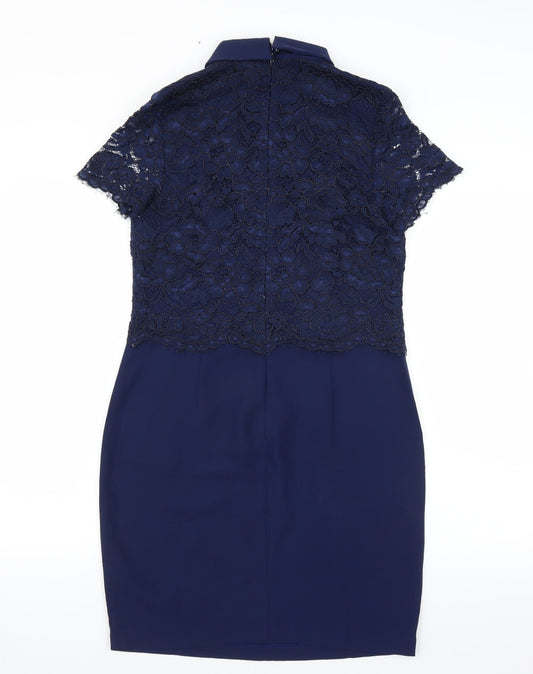 Definitions Womens Blue Floral  Sheath  Size 10  - Lace Top