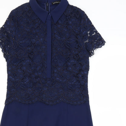 Definitions Womens Blue Floral  Sheath  Size 10  - Lace Top