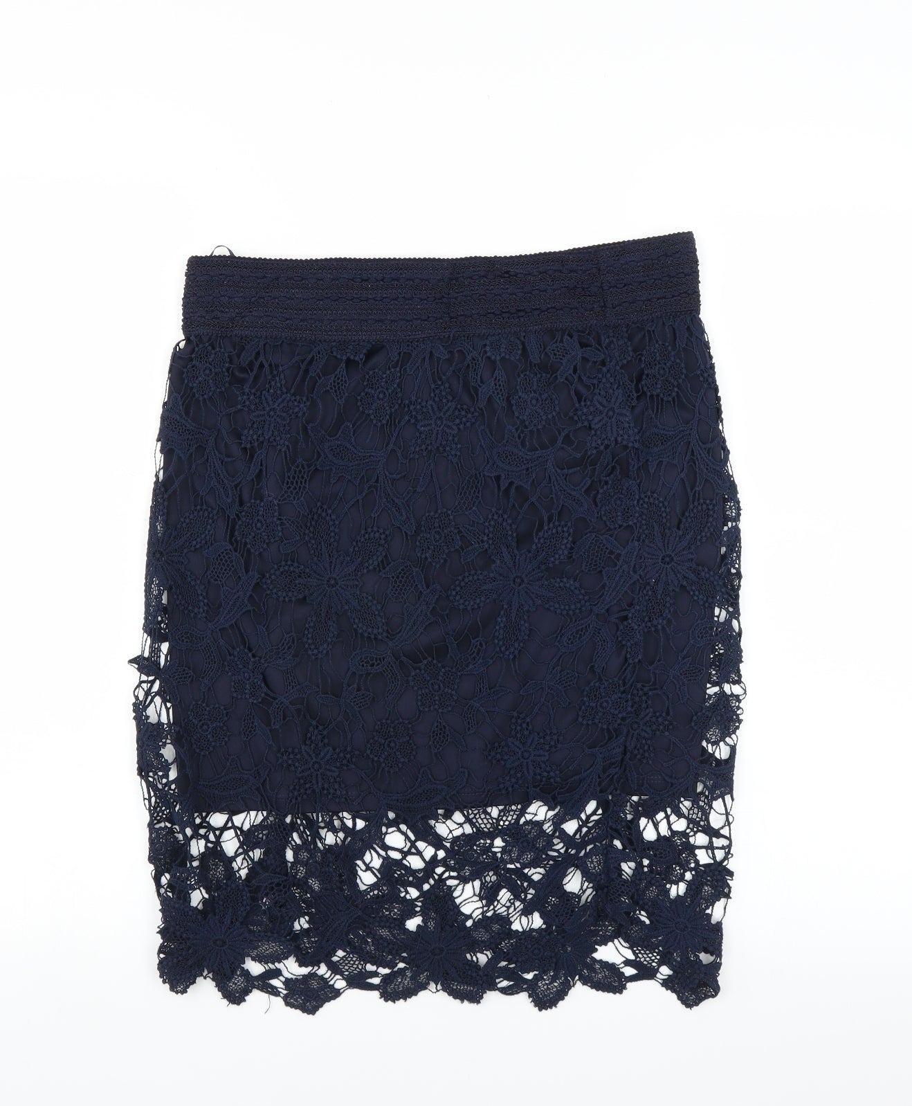 Adiva Womens Blue Floral  Straight & Pencil Skirt Size S  - lace detail