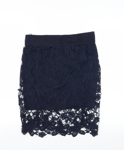 Adiva Womens Blue Floral  Straight & Pencil Skirt Size S  - lace detail