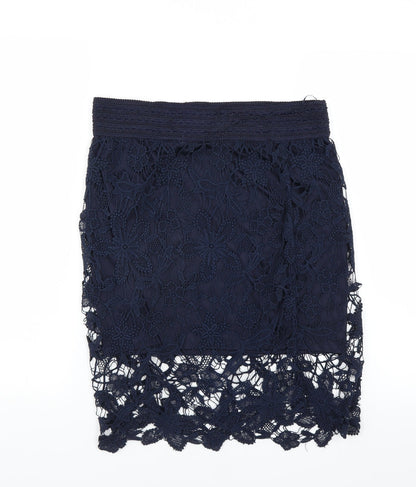 Adiva Womens Blue Floral  Straight & Pencil Skirt Size S  - lace detail