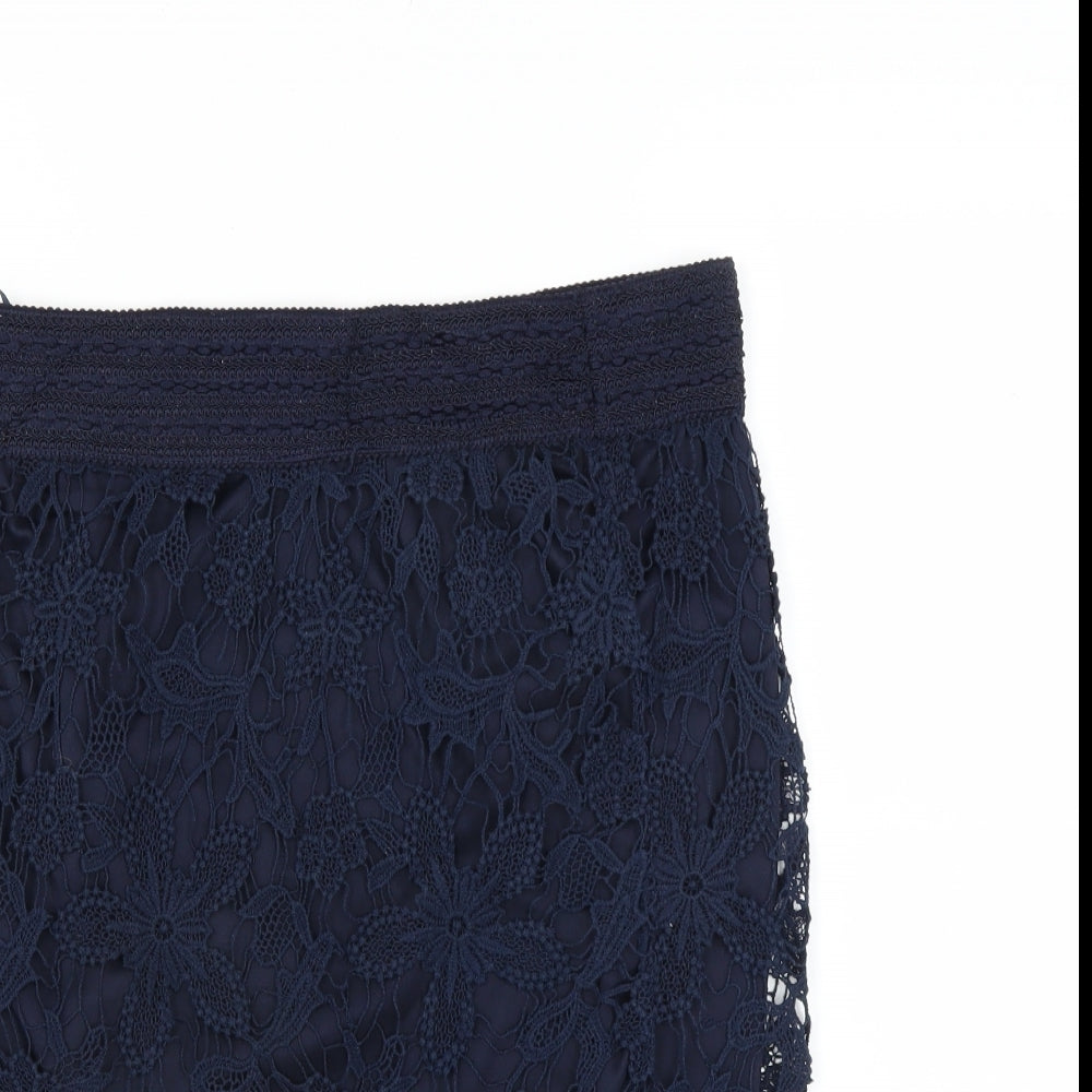 Adiva Womens Blue Floral  Straight & Pencil Skirt Size S  - lace detail