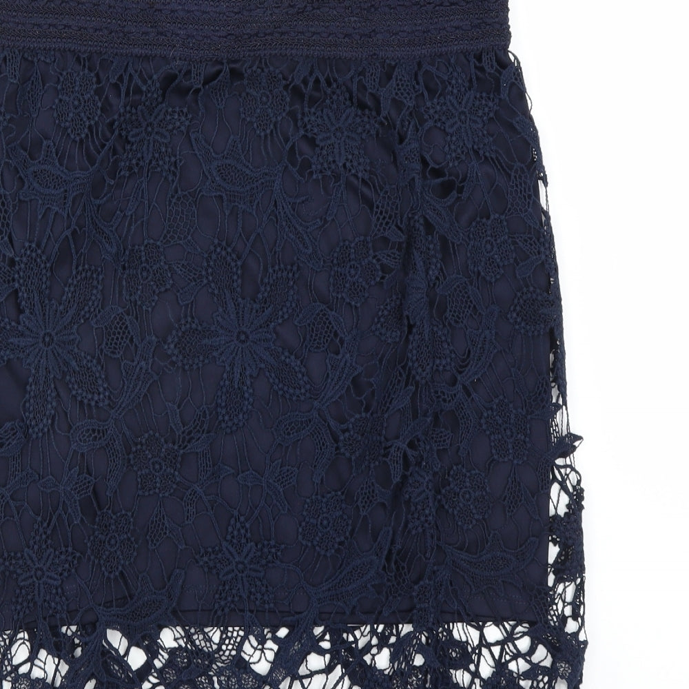 Adiva Womens Blue Floral  Straight & Pencil Skirt Size S  - lace detail