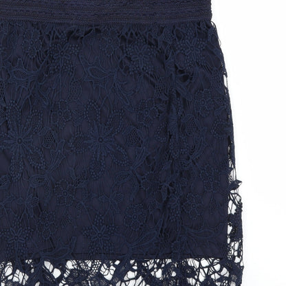 Adiva Womens Blue Floral  Straight & Pencil Skirt Size S  - lace detail