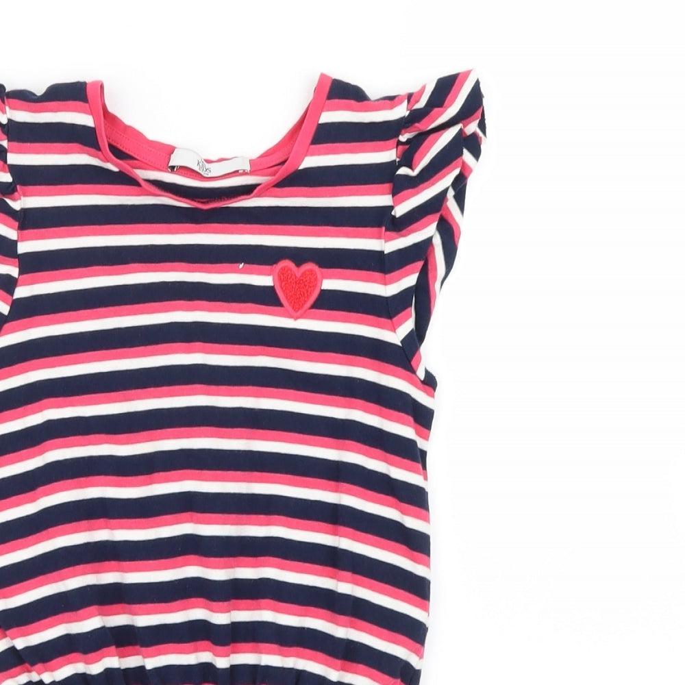 Marks and Spencer Girls Pink Striped  Basic T-Shirt Size 6-7 Years
