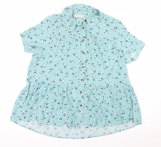 F&F Womens Blue Floral  Basic Blouse Size 10
