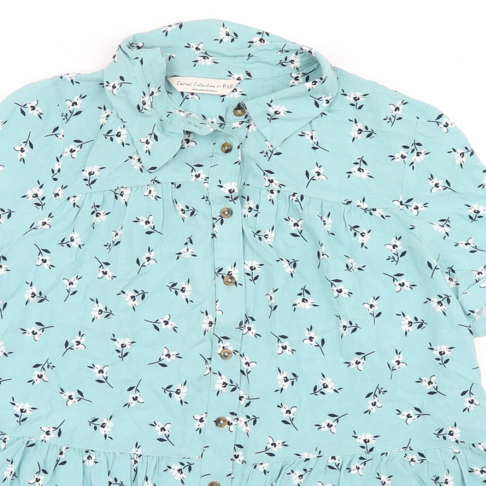 F&F Womens Blue Floral  Basic Blouse Size 10