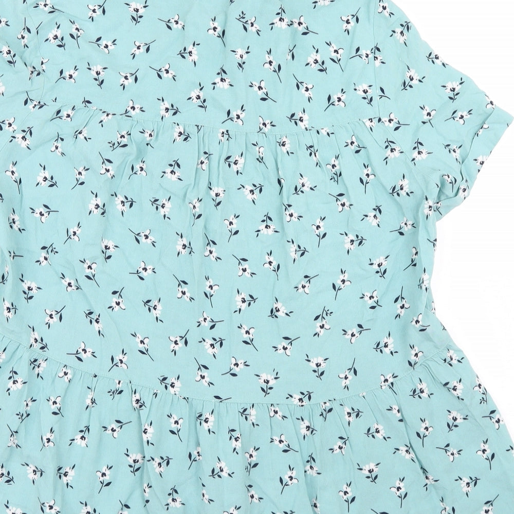 F&F Womens Blue Floral  Basic Blouse Size 10