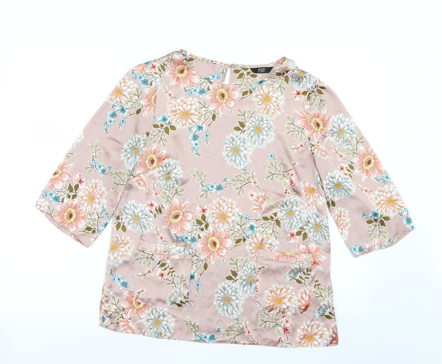 F&F Womens Pink Floral Satin Basic Blouse Size 10