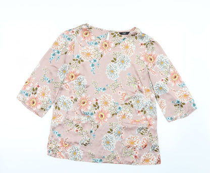 F&F Womens Pink Floral Satin Basic Blouse Size 10