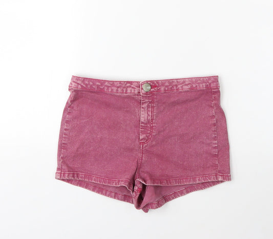 Topshop Womens Pink  Denim Hot Pants Shorts Size 10