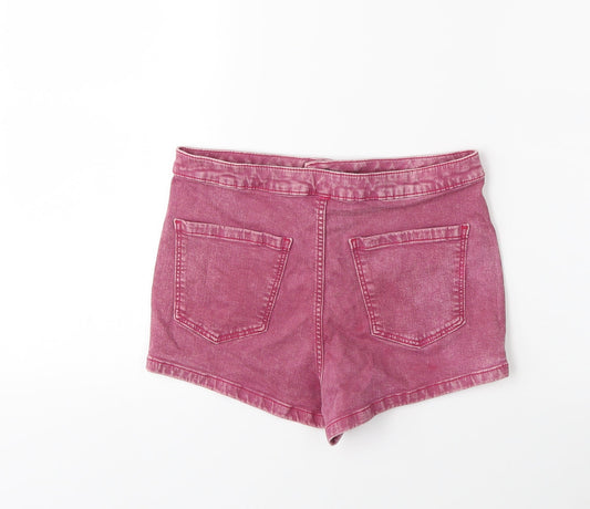 Topshop Womens Pink  Denim Hot Pants Shorts Size 10