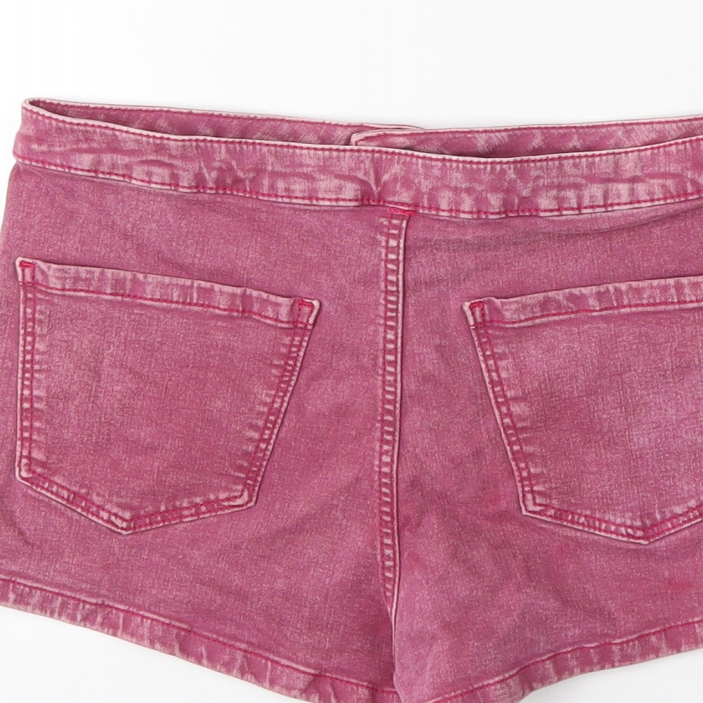 Topshop Womens Pink  Denim Hot Pants Shorts Size 10