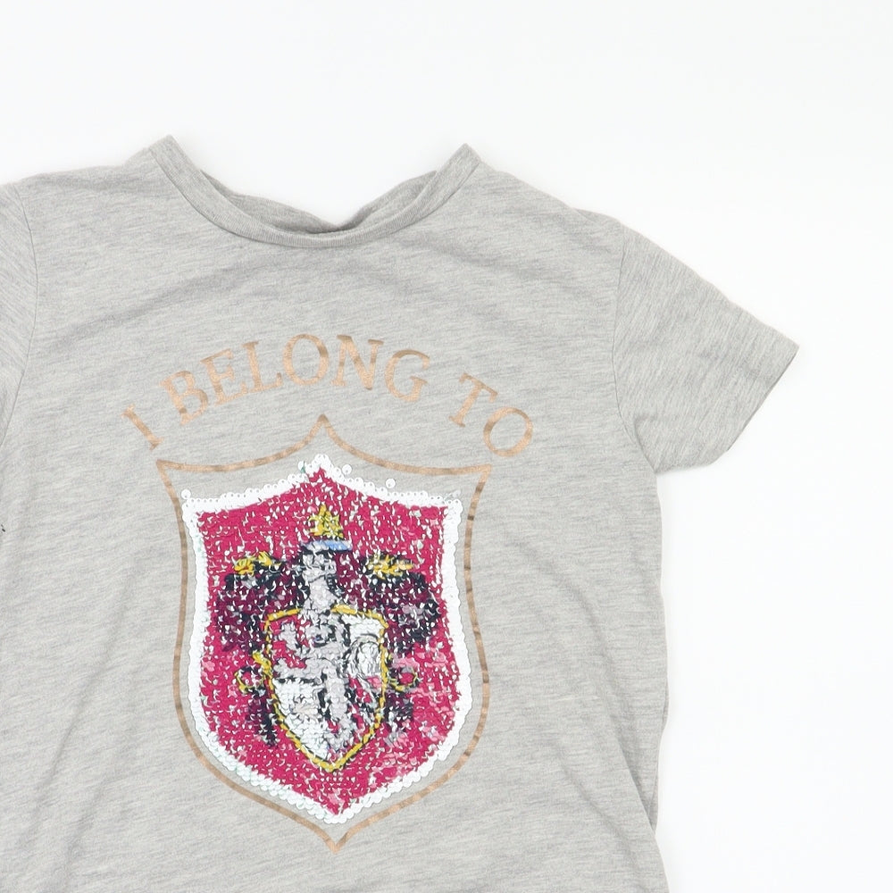 Primark Girls Grey Animal Print  Basic T-Shirt Size 10-11 Years