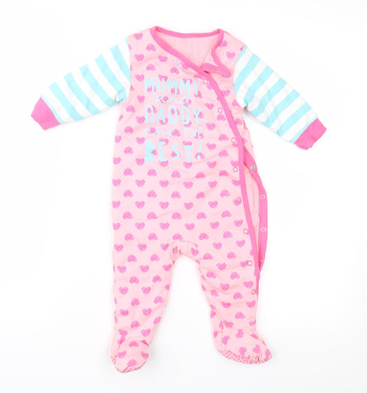 Mothercare Girls Pink Striped  Basic Coat Snowsuit Size 6-9 Months