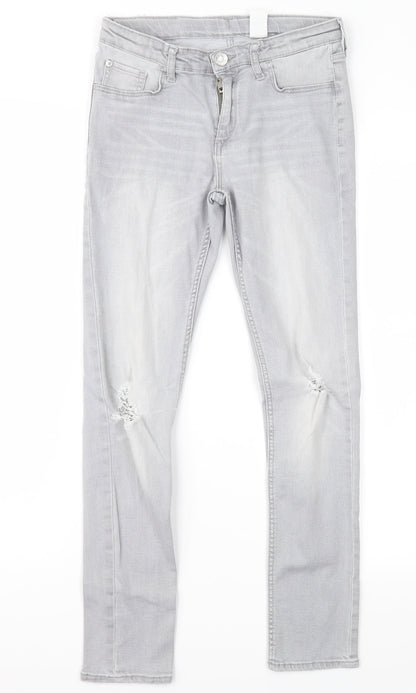 H&M Girls Grey  Denim Skinny Jeans Size 11 Years - Distressed