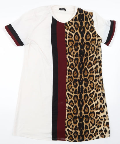 SheIn Womens White Animal Print  Basic T-Shirt Size L