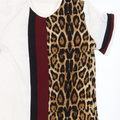 SheIn Womens White Animal Print  Basic T-Shirt Size L