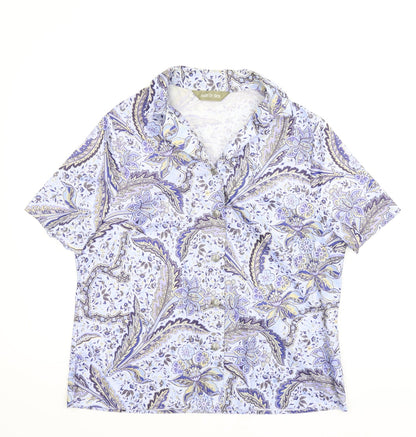 Andre De Brett Womens Blue Floral  Basic Button-Up Size 16