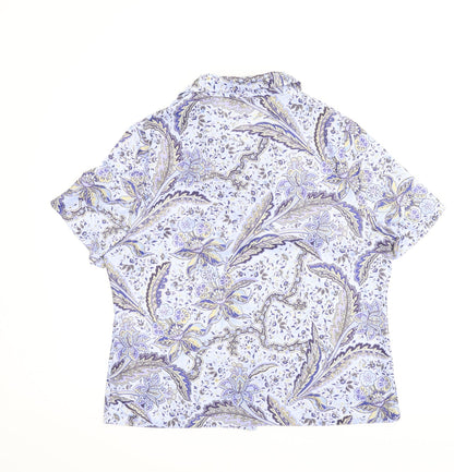 Andre De Brett Womens Blue Floral  Basic Button-Up Size 16