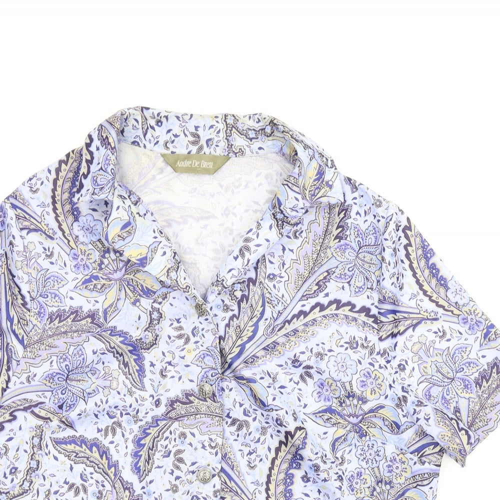 Andre De Brett Womens Blue Floral  Basic Button-Up Size 16