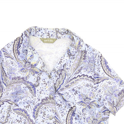 Andre De Brett Womens Blue Floral  Basic Button-Up Size 16