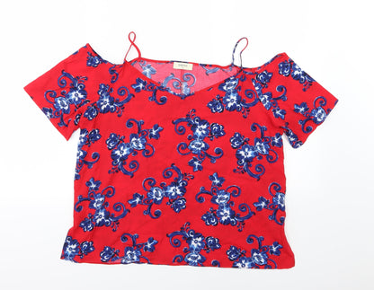 Papaya Womens Red Floral Jersey Basic T-Shirt Size 14