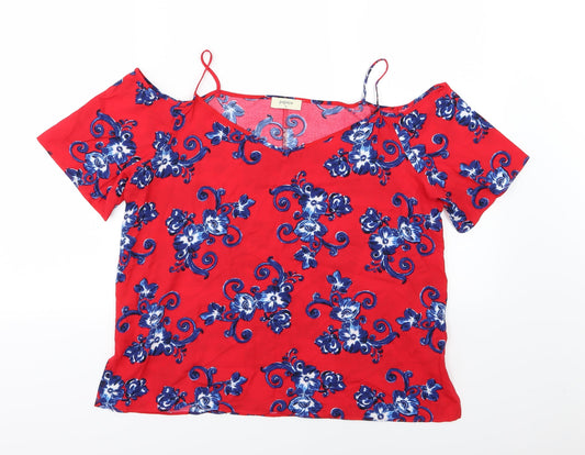 Papaya Womens Red Floral Jersey Basic T-Shirt Size 14