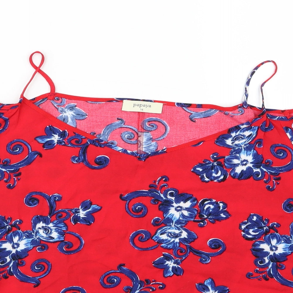 Papaya Womens Red Floral Jersey Basic T-Shirt Size 14