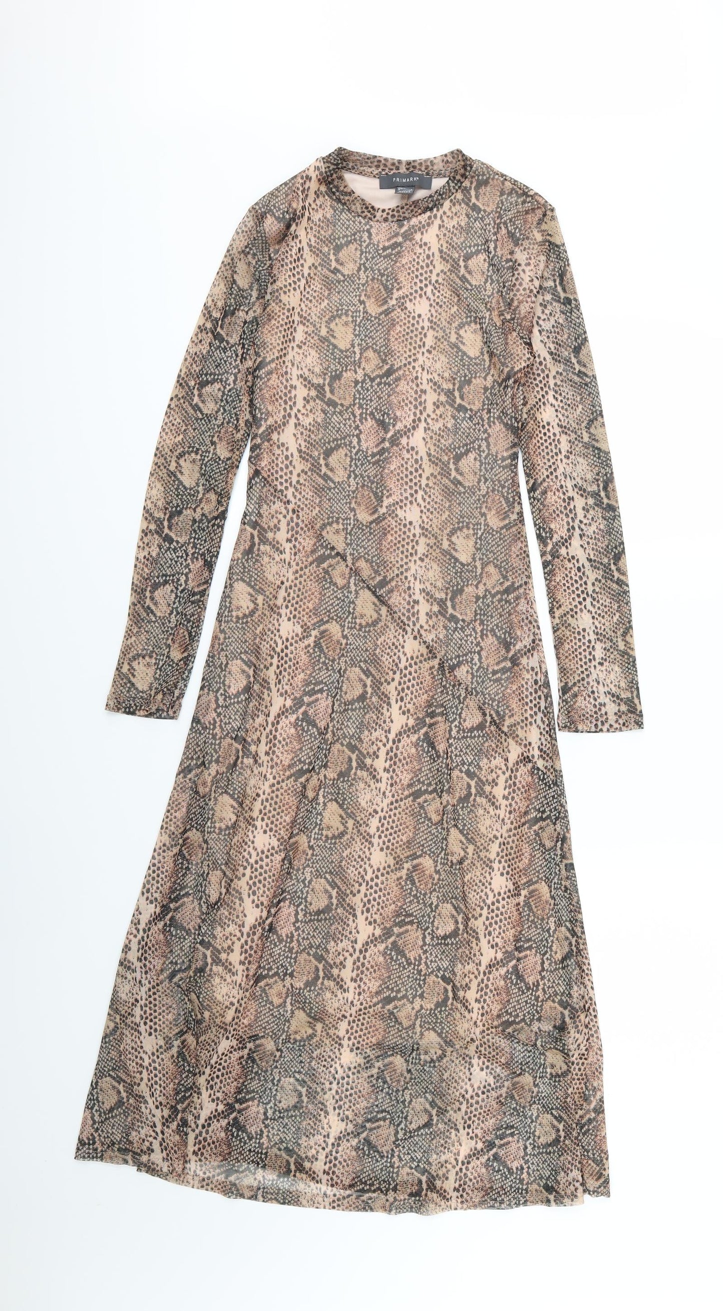 Primark Womens Brown Animal Print Chiffon A-Line  Size 4