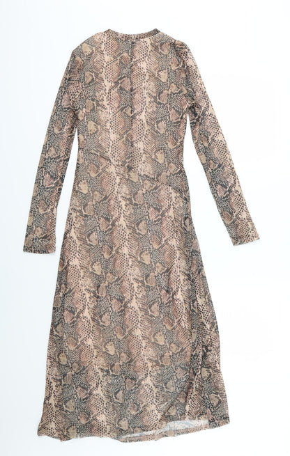 Primark Womens Brown Animal Print Chiffon A-Line  Size 4