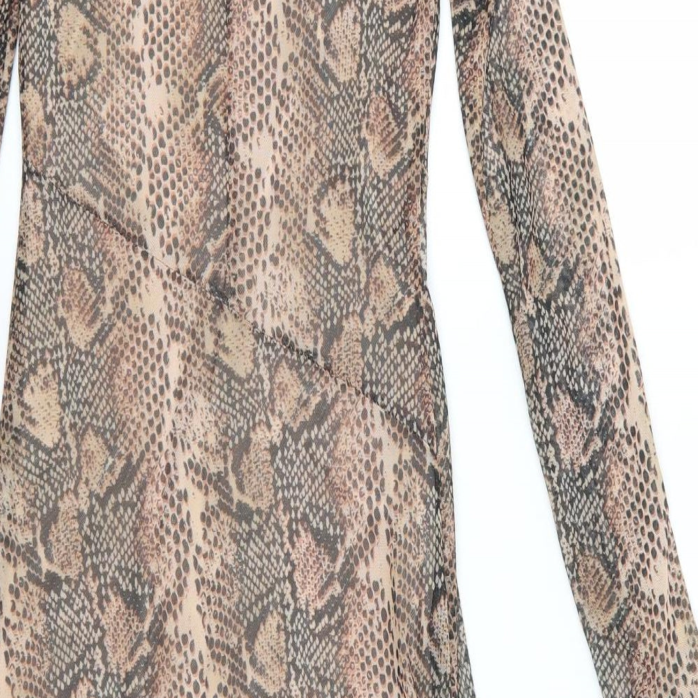 Primark Womens Brown Animal Print Chiffon A-Line  Size 4
