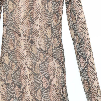 Primark Womens Brown Animal Print Chiffon A-Line  Size 4