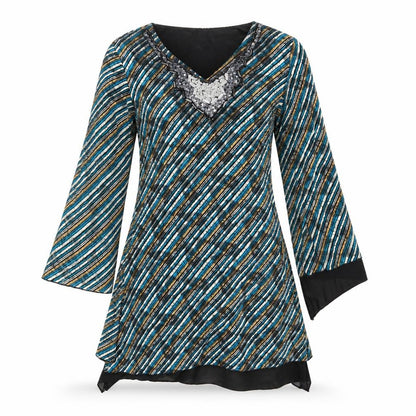 Rupali Womens Multicoloured Striped  A-Line  Size S  - Beaded
