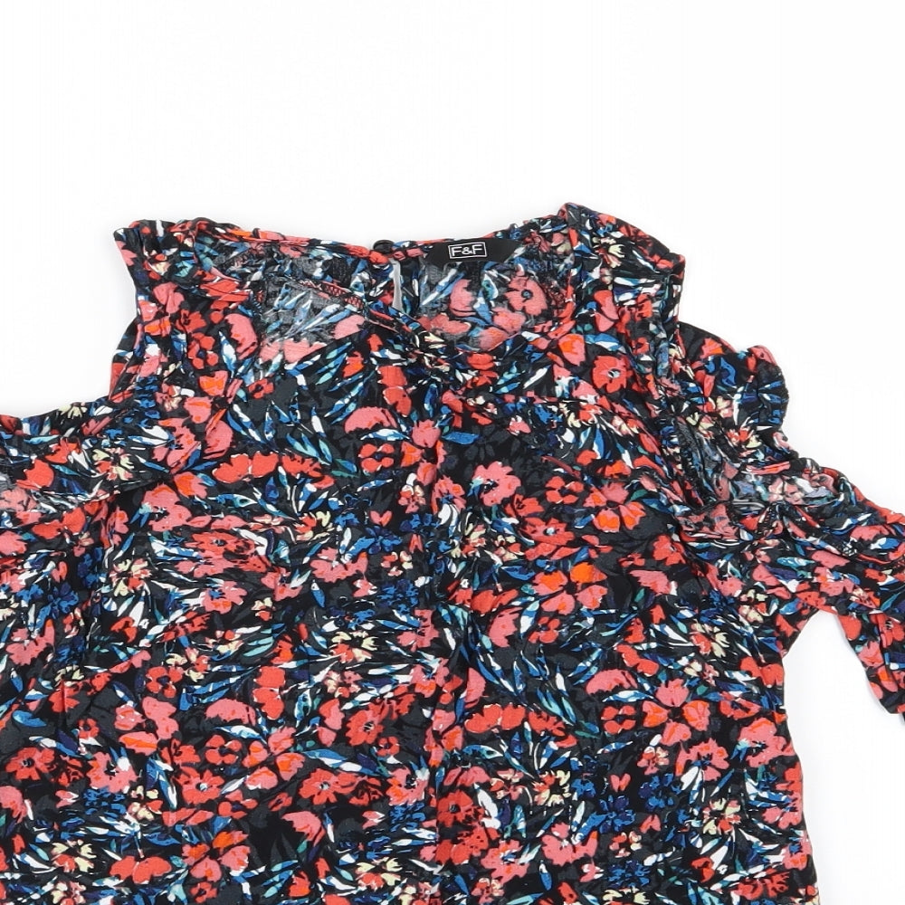F&F Womens Multicoloured Floral  Basic Blouse Size 8  - cold shoudler