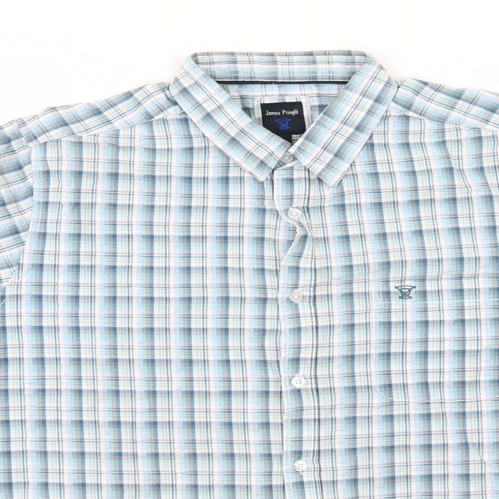 Mens UK Size XL EWM Blue  Button-Up Short Sleeve Casual Shirt