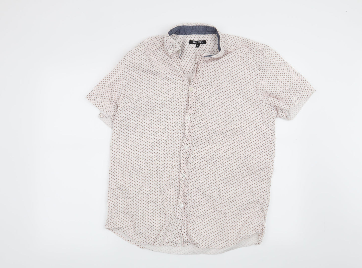 Mens UK Size M Peacocks White  Button-Up Short Sleeve Casual Shirt