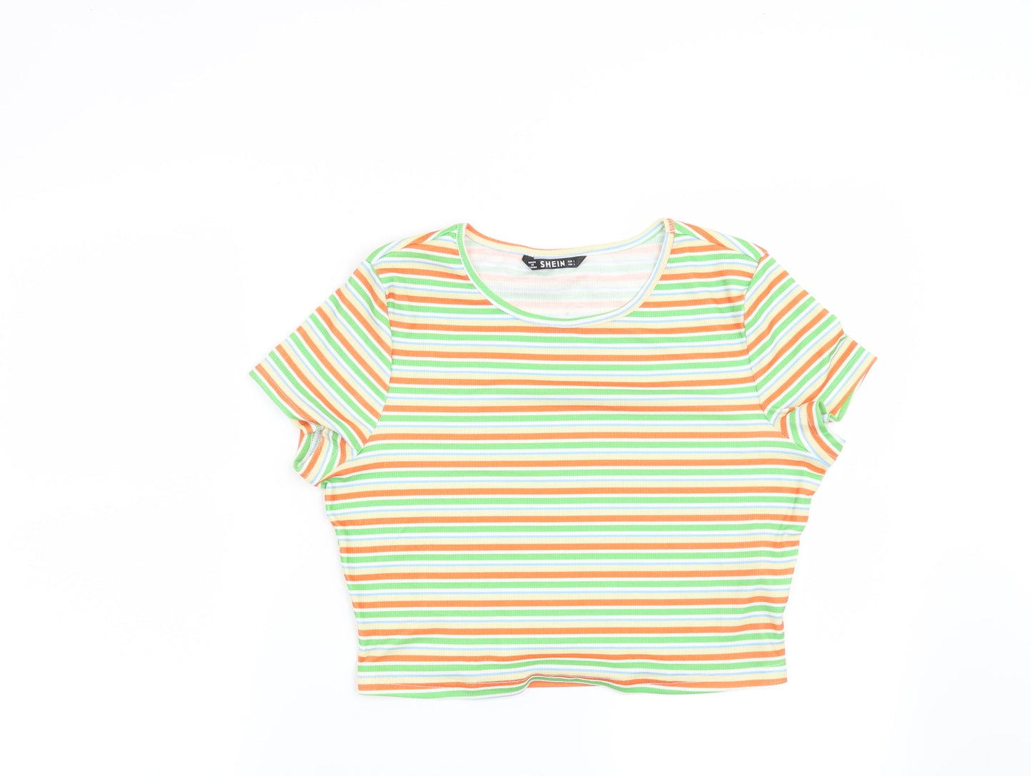 SheIn Womens Green Striped  Basic T-Shirt Size L